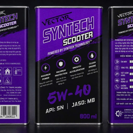 DẦU ĐỘNG CƠ VECTOR SYNTECH SCOOTER 5W-40 API SN / JASO MB